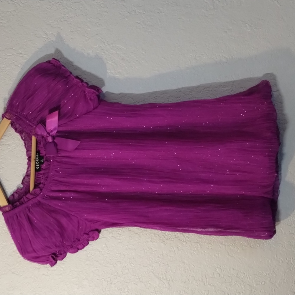 George-Purple sparkling Short sleeve balloon blouse girls size M 7-8